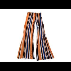 Multi colored stripped flare pants.